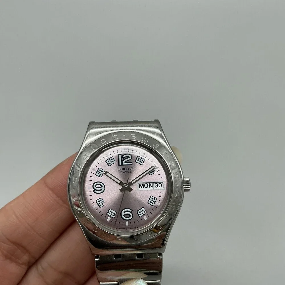 Swatch Irony Medium Ciel Clair Violet Womens Watch 33mm Steel New Battery 8.25